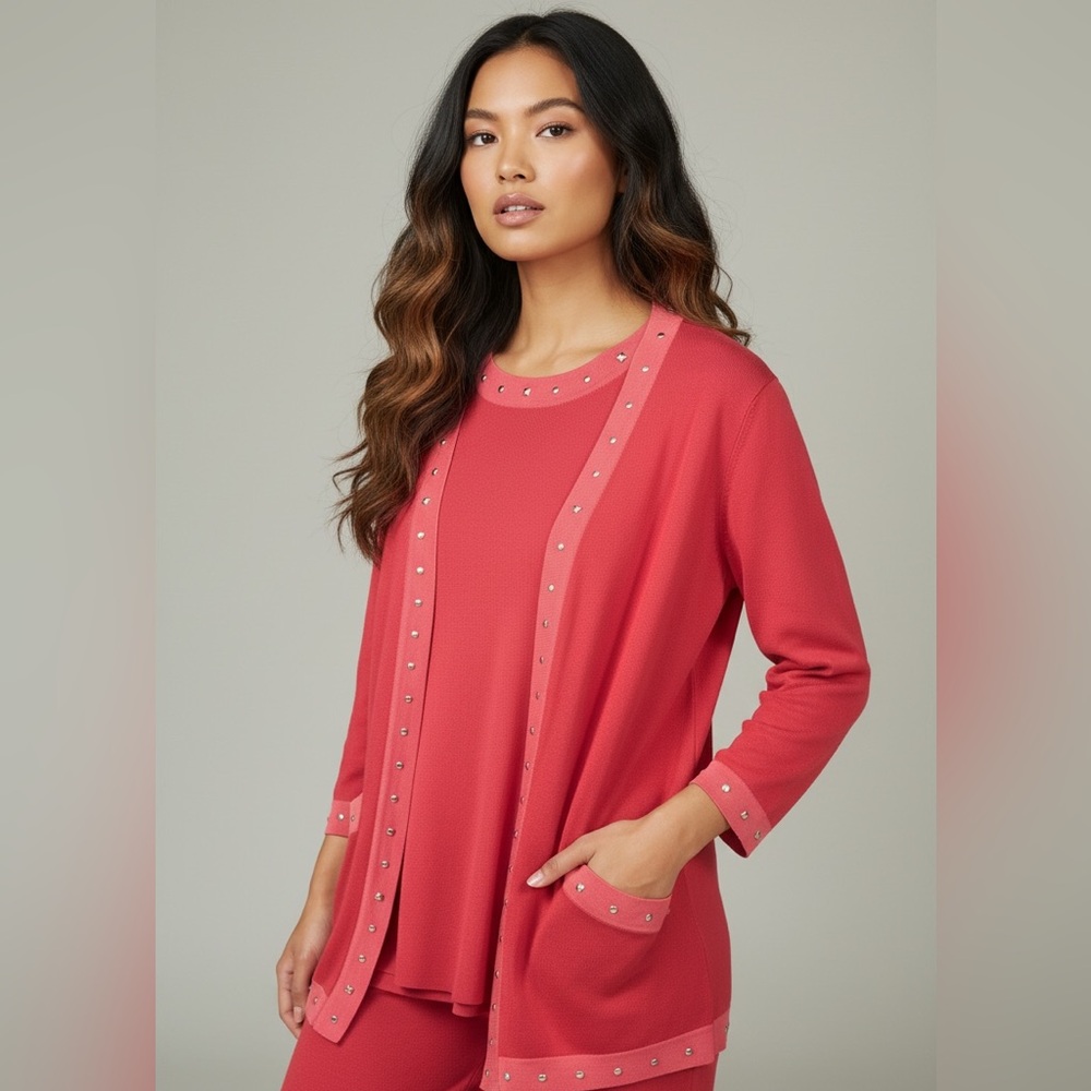 Guillaume 3 Piece Set - Cardigan , Short Sleeve Blouse & Tie